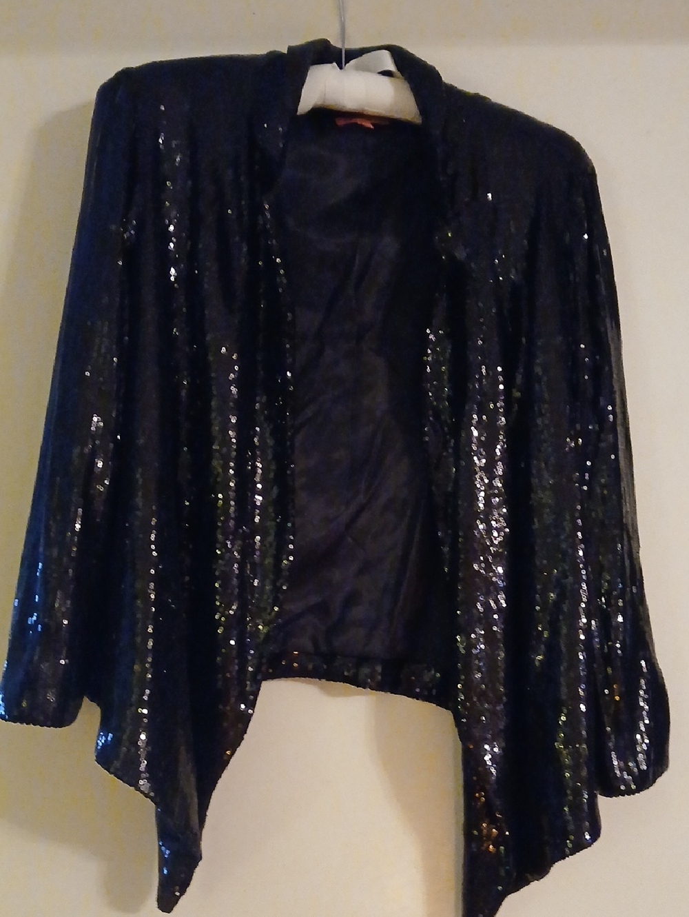 Carmen Marc Valvo Black Sequin Draped Blazer
